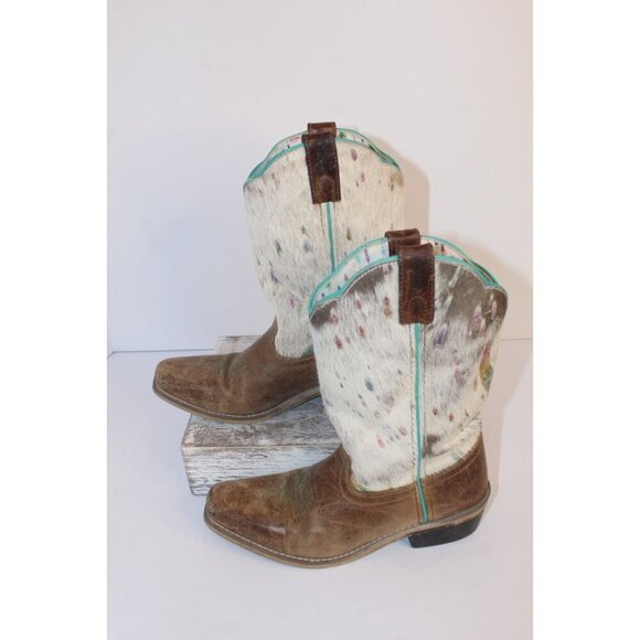 Dan Post Youth Size 6D Brown Leather and Fur Unisex Buckaroo Cowboy Boots - Picture 3 of 12